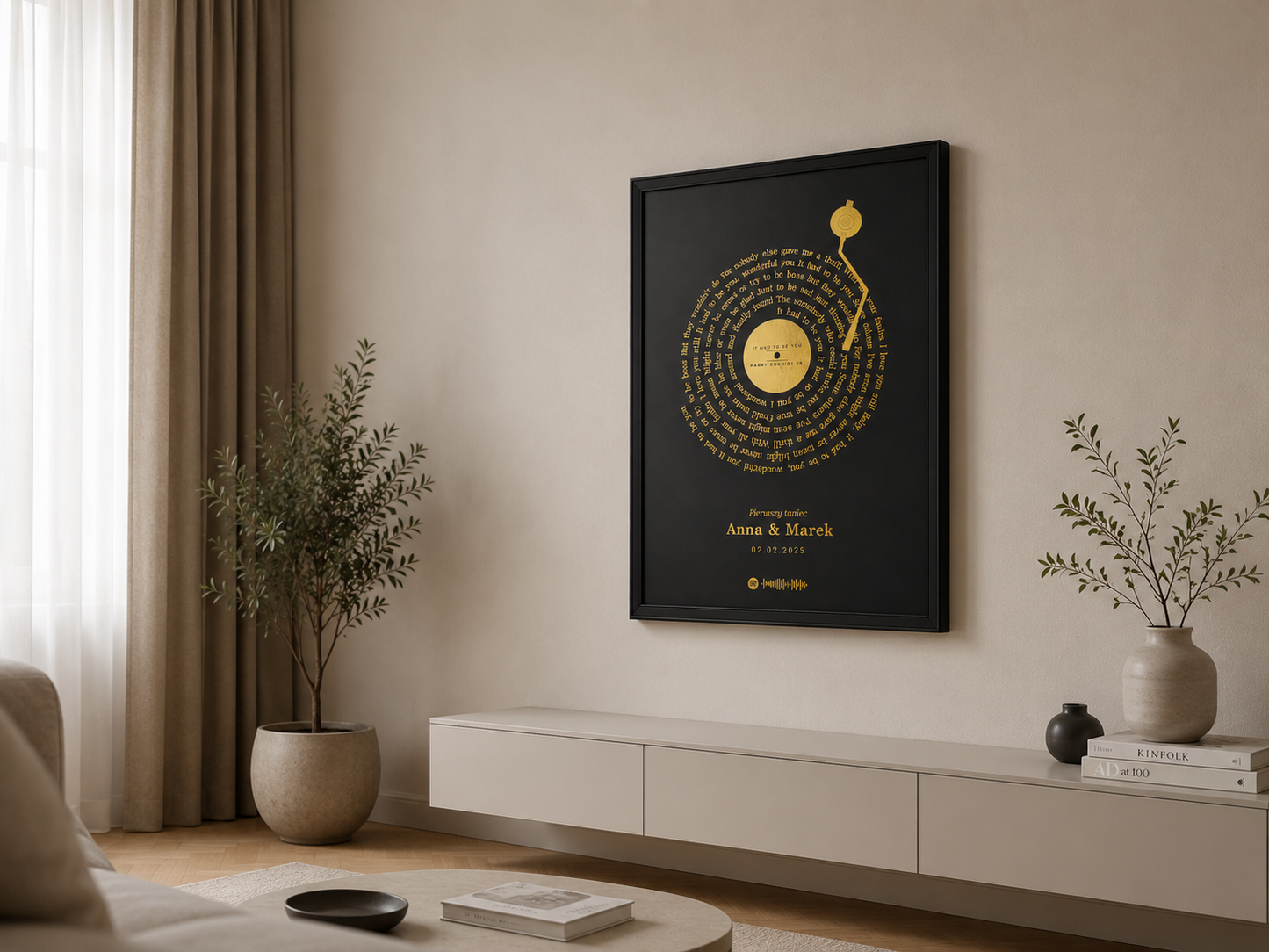 Personalizowany Plakat z Tekstem Piosenki - Złota i Srebrna Folia | Metaliczna Sztuka Winylowa